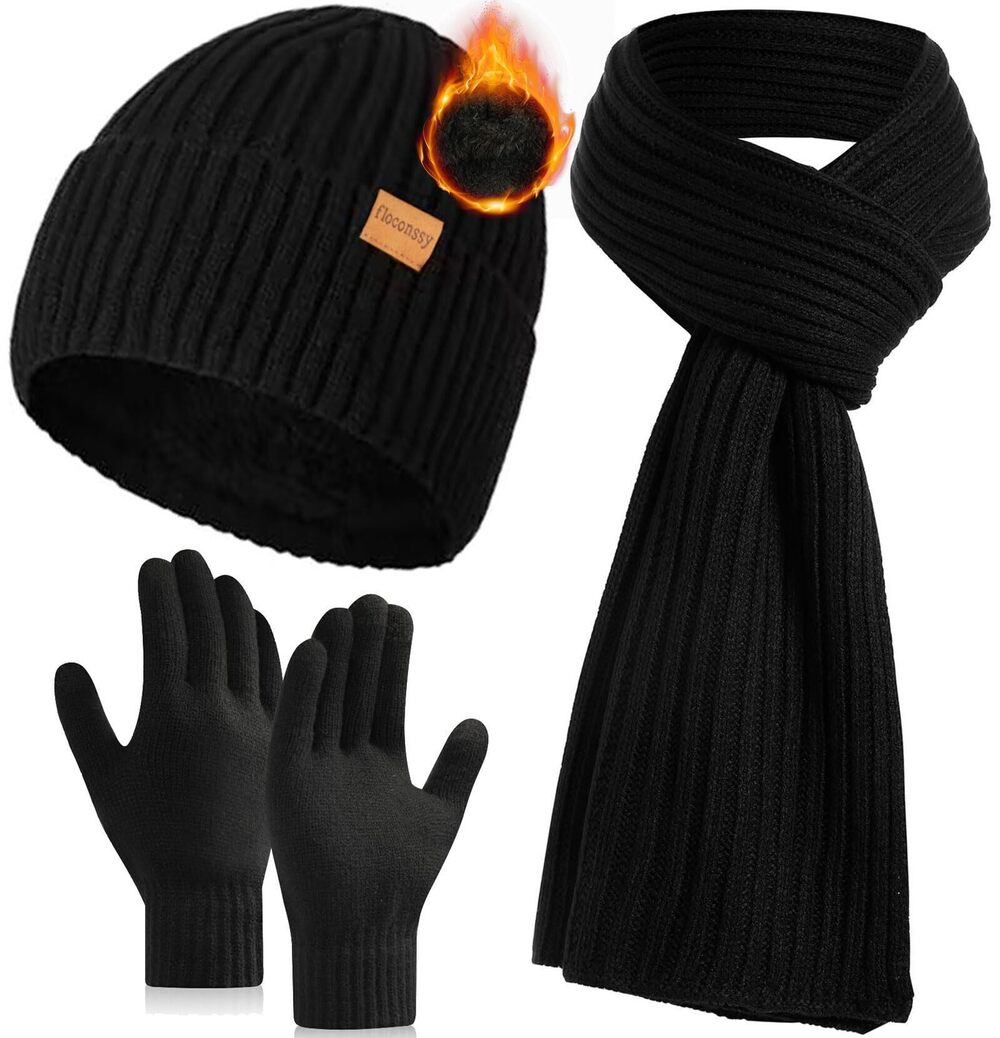 3453 3 PCS 's Winter Hat Scarf Gloves Set, Warm Knit Beanie Thermal Long